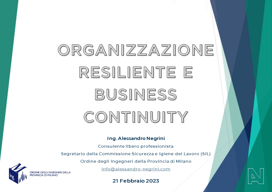   Organizzazione resiliente e Business Continuity  